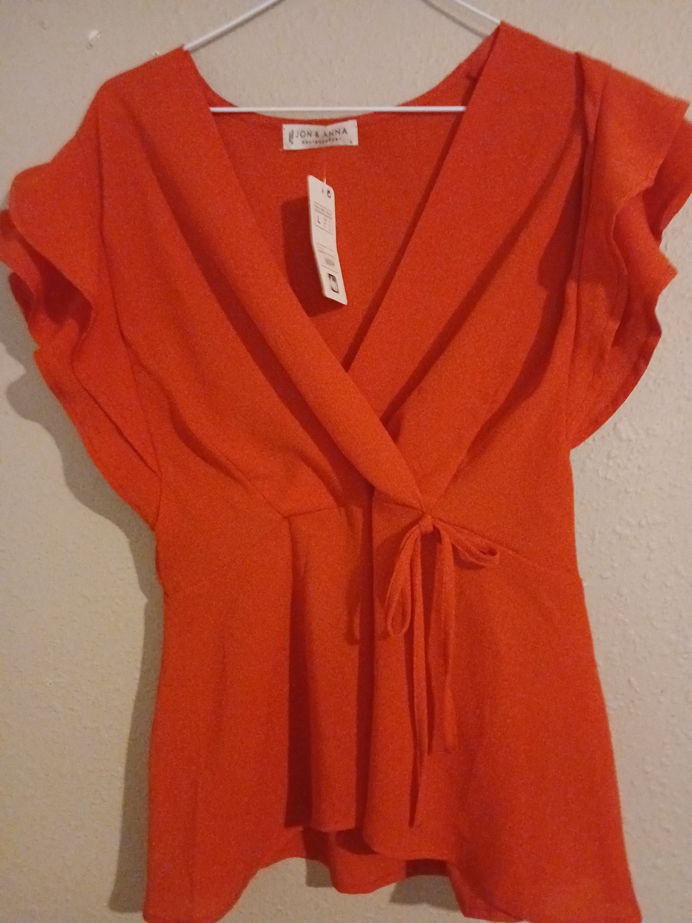 Jon & Anna Bright Orange Wrap Blouse with Waist Tie